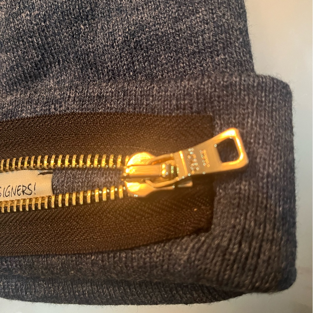Men's Denim Blue Gray beanie w/ zipper - Picture 2 of 2